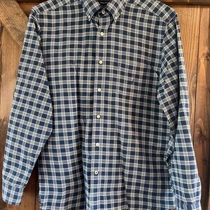 Nautica Men's Blue and White Plaid Dress Shirt